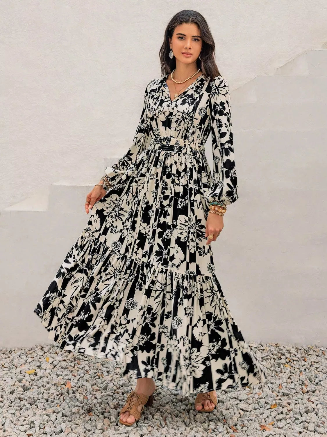 Hazel Blues® | Floral Print Balloon Sleeve Maxi Dress