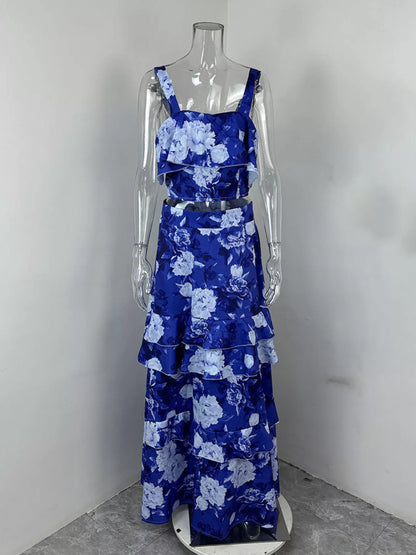 Hazel Blues® |  Floral Print Ruffle Cami and Skirt Two-Piece Set