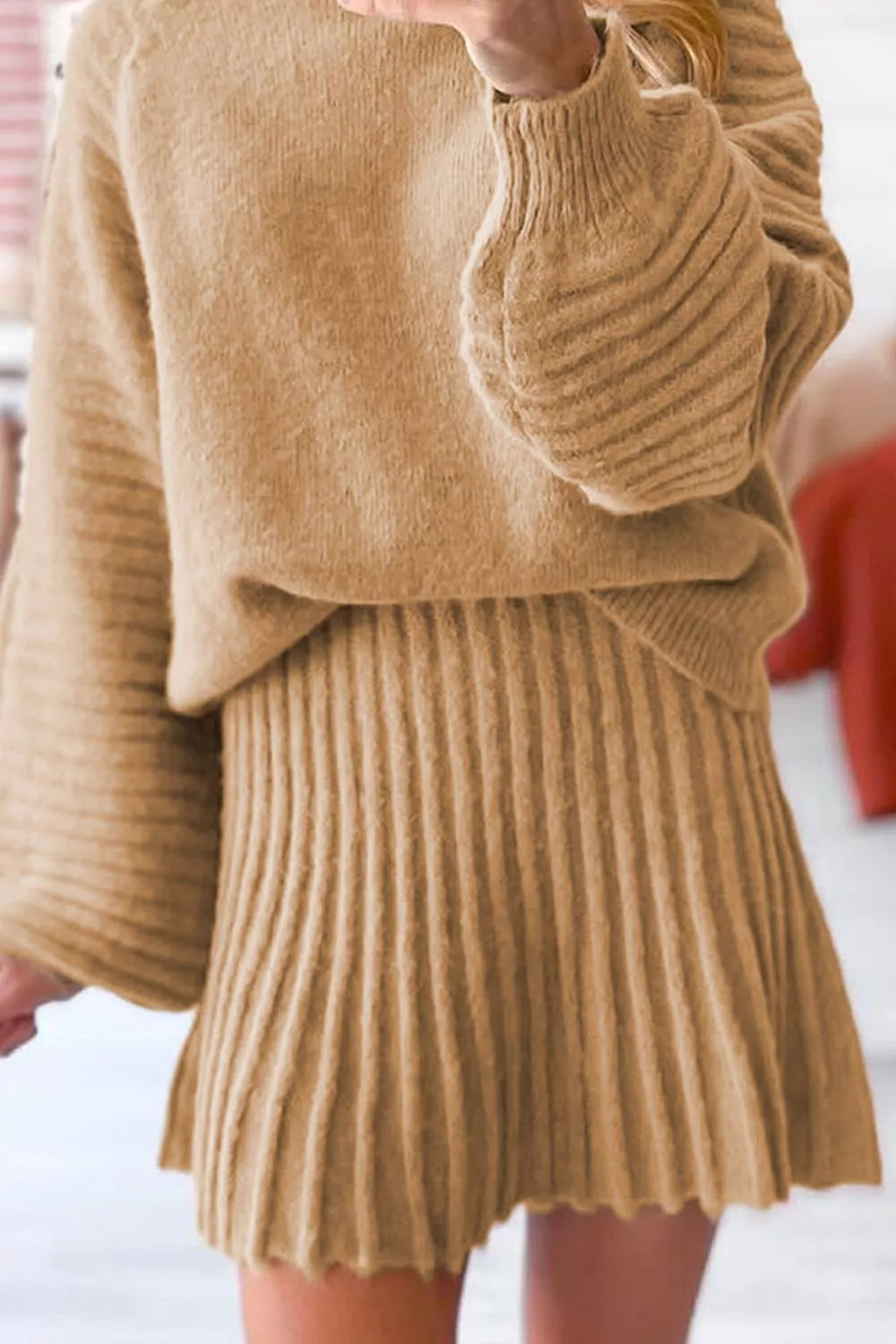 Hazel Blues® |  Ribbed Knit Long Sleeve Top and Skirt Sweater Set