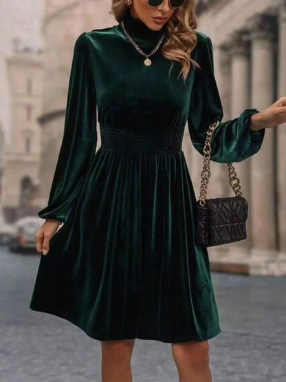 Hazel Blues® |  Velvet High Neck Long Sleeve A-Line Dress