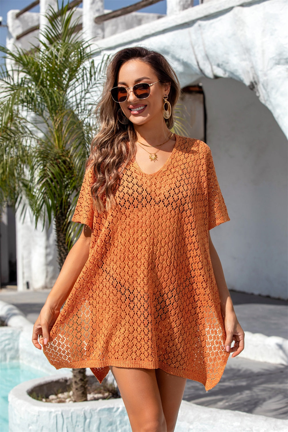 Hazel Blues® | Openwork Slit Scoop Neck Cover Up