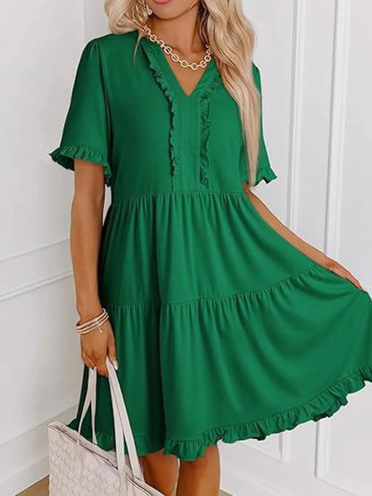 Hazel Blues® |  Tiered Notched Short Sleeve Mini Dress