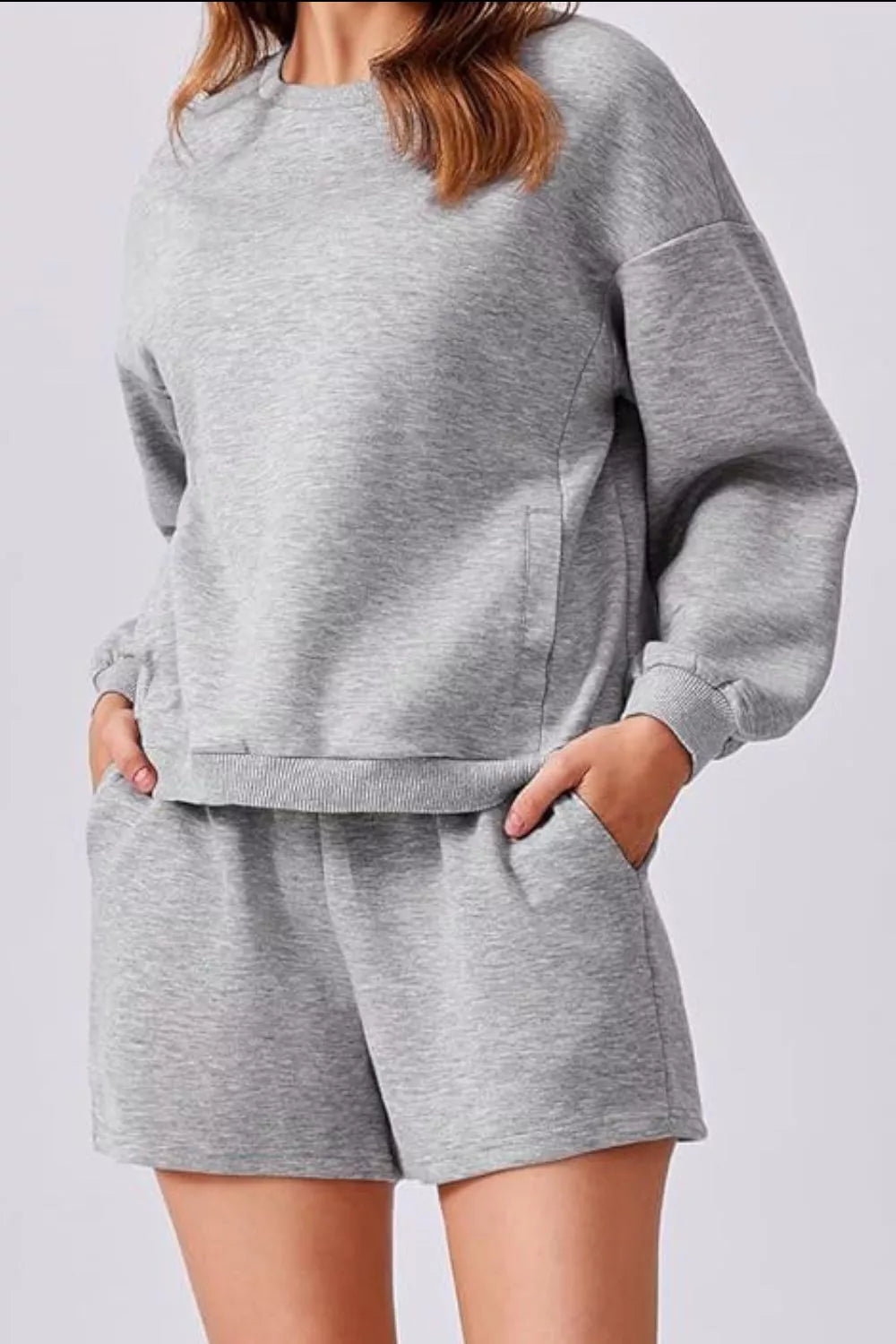 Hazel Blues® |  Round Neck Sweatshirt and Shorts Set