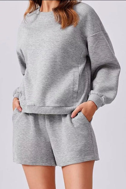 Hazel Blues® |  Round Neck Sweatshirt and Shorts Set