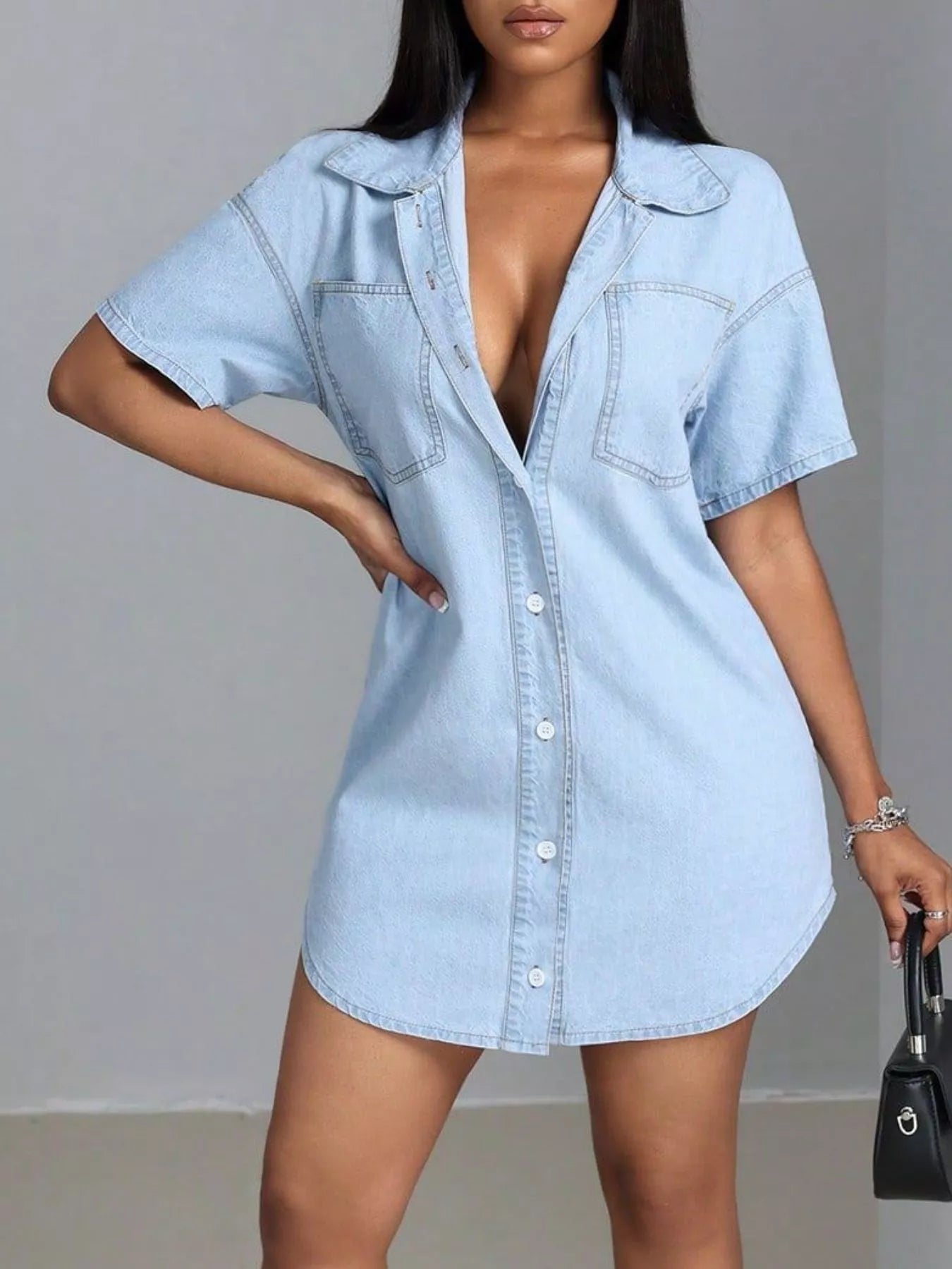 Hazel Blues® |  Button-Down Short Sleeve Denim Dress