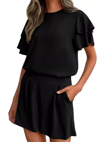 Hazel Blues® |  Ruffle Sleeve Top and Shorts Two-Piece Set