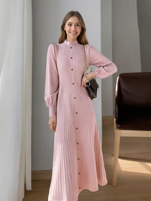 Hazel Blues® |  Ribbed Knit Mock Neck Midi Dress