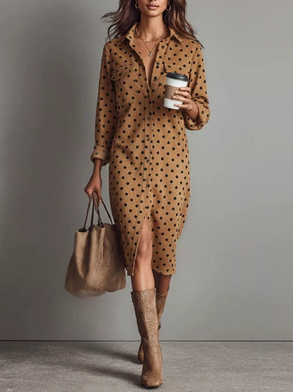 Hazel Blues® |  Polka Dot Button-Down Midi Dress