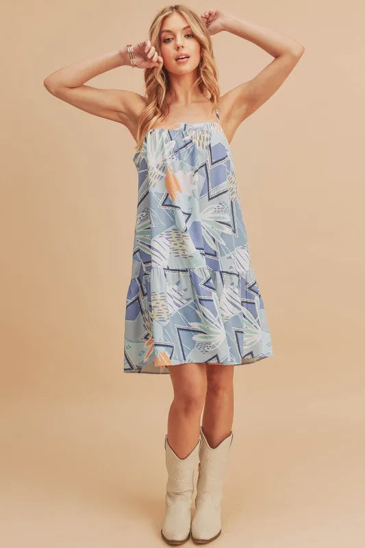 Hazel Blues® |  Aemi + Co Printed Ruffled Hem Square Neck Mini Cami Dress