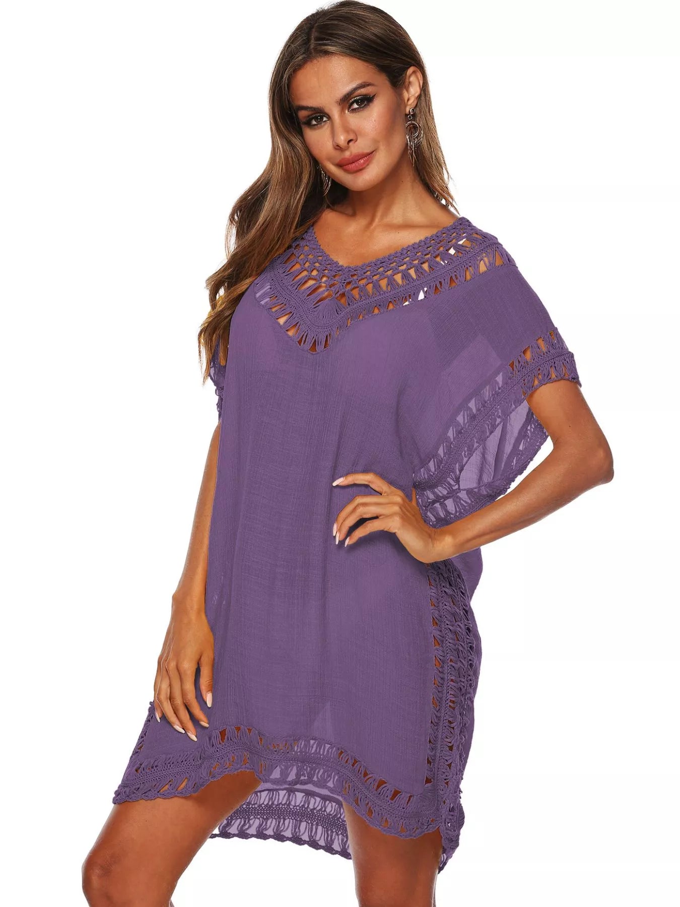 Hazel Blues® | Crochet Trim V-Neck Cover-Up Dress