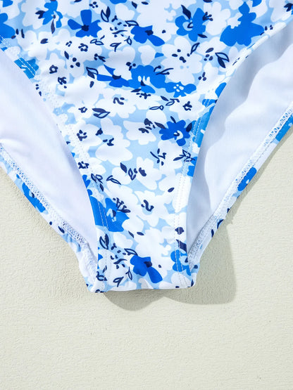 Hazel Blues® | Floral Ruffled Strap Lace-up Hollow Out One Piece Swimsuit