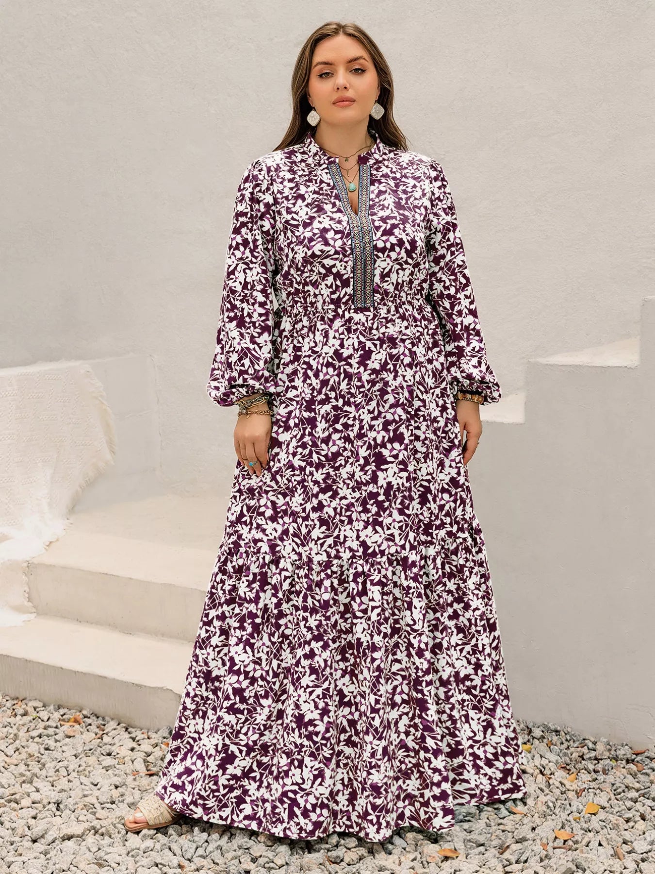 Hazel Blues® | Floral Print Maxi Dress with Long Sleeves