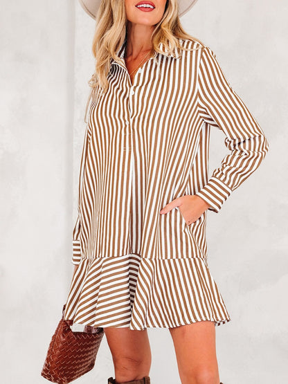 Hazel Blues® |  Striped Ruffle Hem Shirt Dress