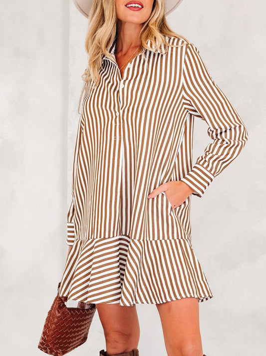 Hazel Blues® |  Striped Ruffle Hem Shirt Dress