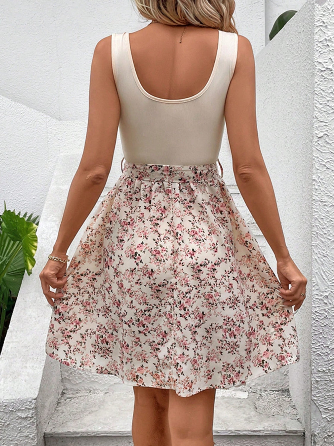 Hazel Blues® |  Tied Front Floral Mini Tank Dress