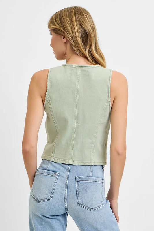 Hazel Blues® | RISEN V Neck Button Down Vest