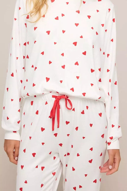 Hazel Blues® |  Hearts Printed Long Sleeve Top Drawstring Pants Lounge Set