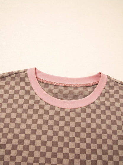 Hazel Blues® |  Checkerboard Long Sleeve Pullover and Shorts Set