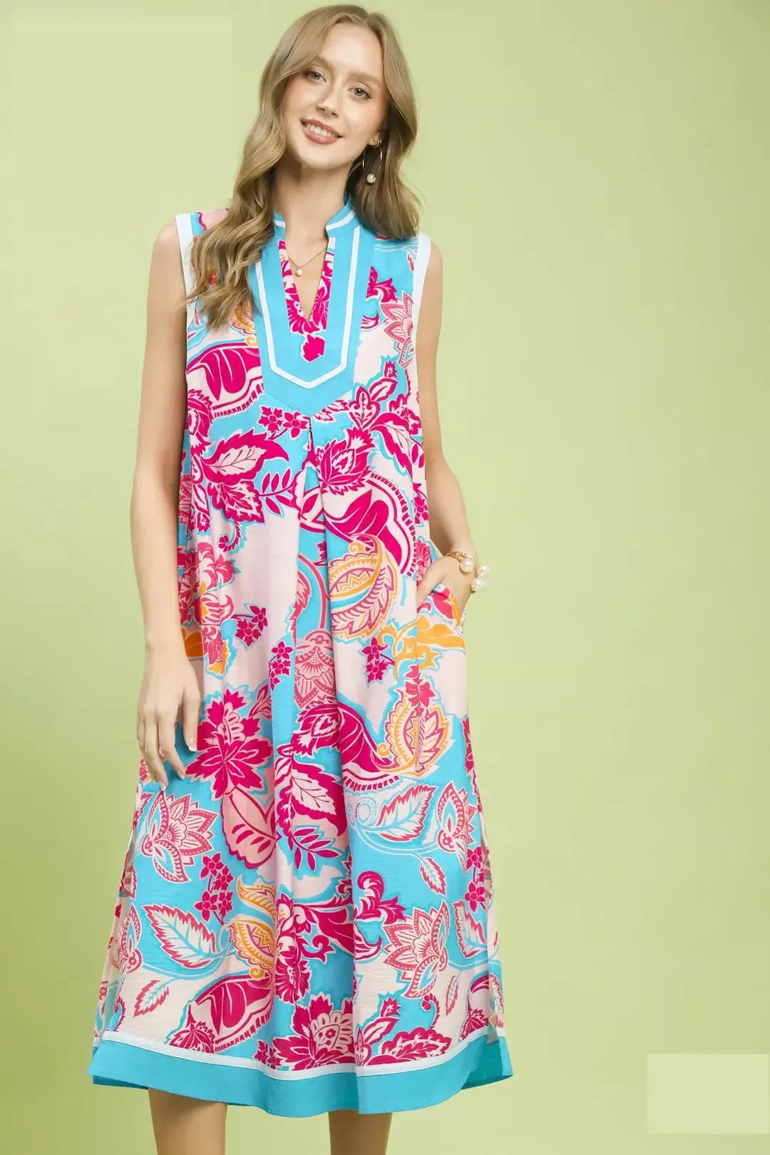 Hazel Blues® |  Umgee Floral Sleeveless Midi Dress with Side Pockets