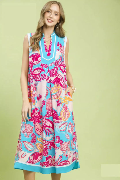 Hazel Blues® |  Umgee Floral Sleeveless Midi Dress with Side Pockets