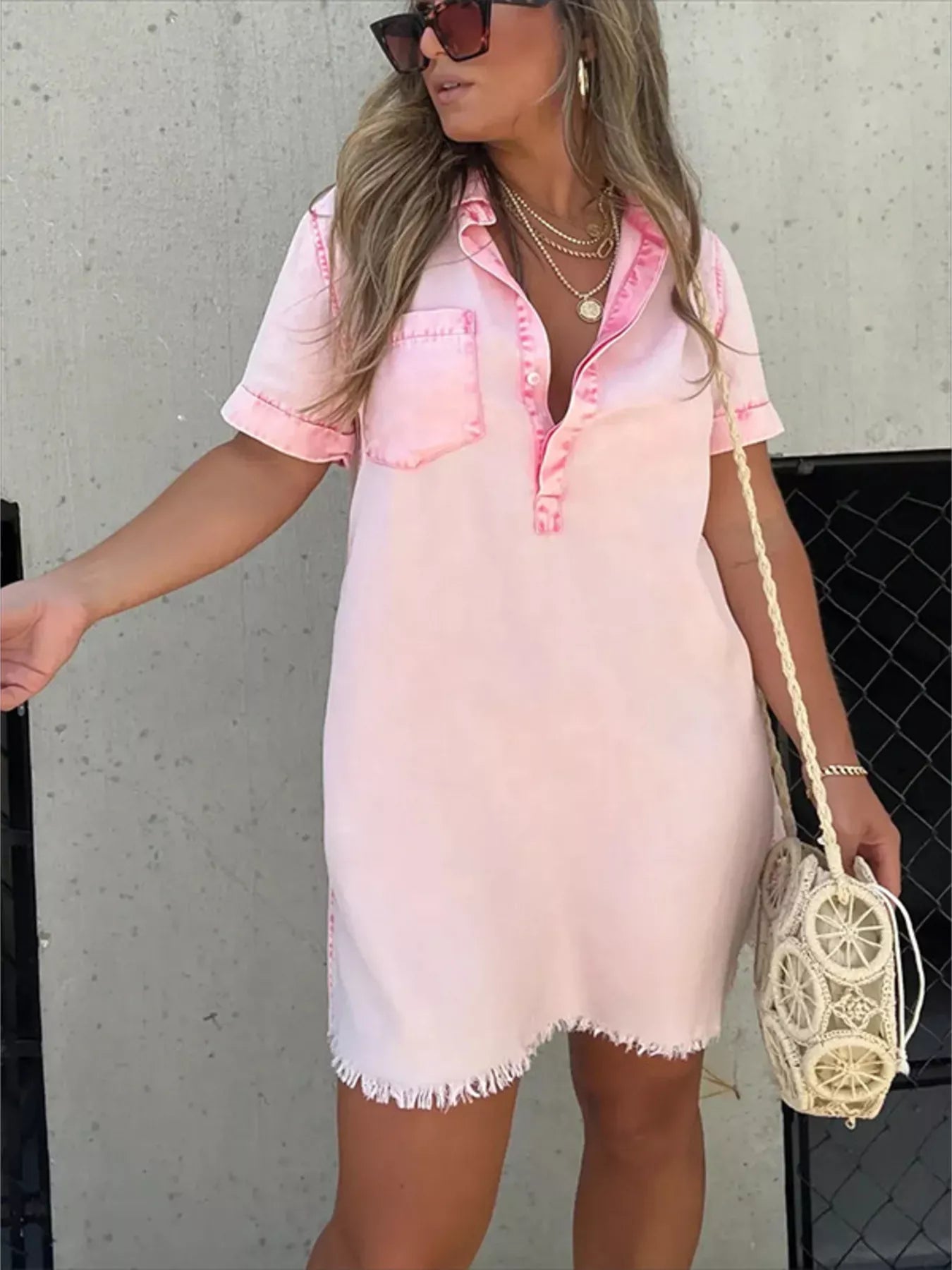 Hazel Blues® | Raw Hem Short Sleeve Dress
