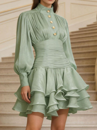 Hazel Blues® |  Ruffled Layered Lantern Sleeve Mini Dress