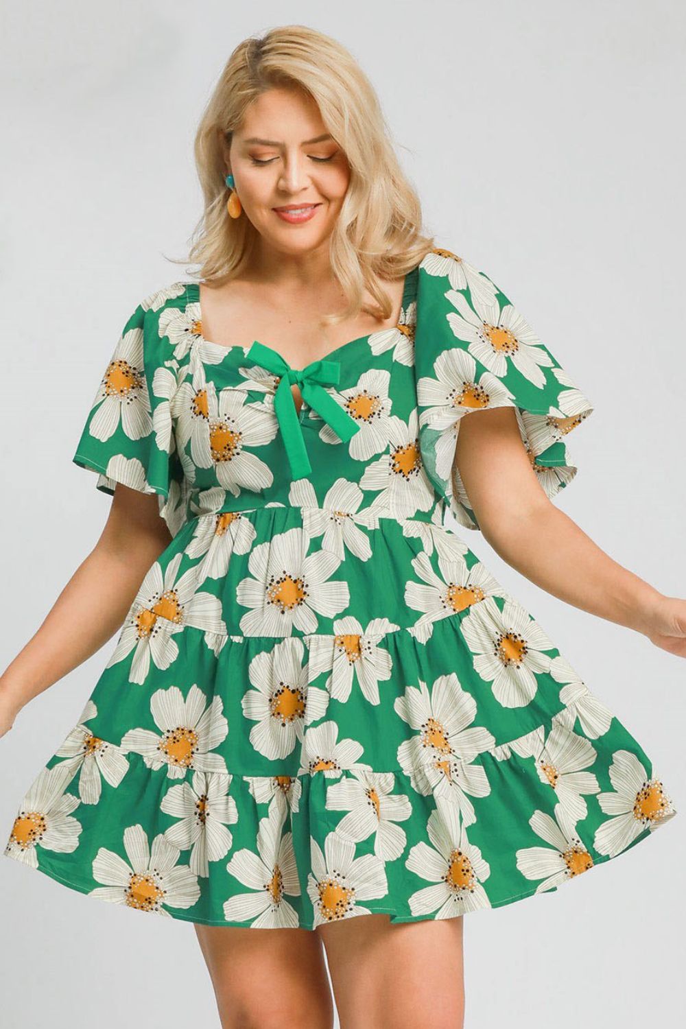 Hazel Blues® | Umgee Daisy Print Mini Dress with Ribbon Details