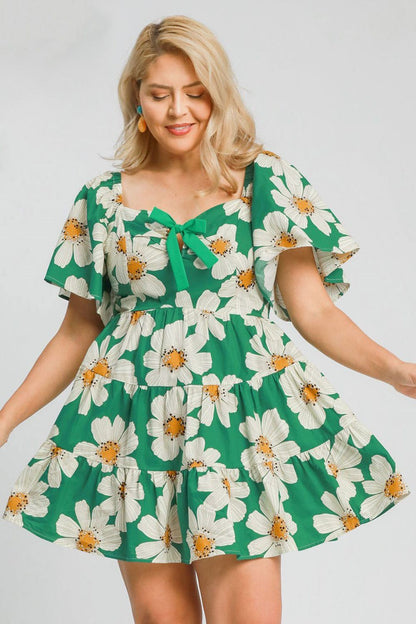 Hazel Blues® | Umgee Daisy Print Mini Dress with Ribbon Details