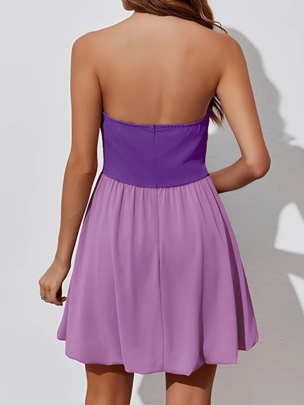Hazel Blues® |  Ruched Two-Tone Tube Mini Dress