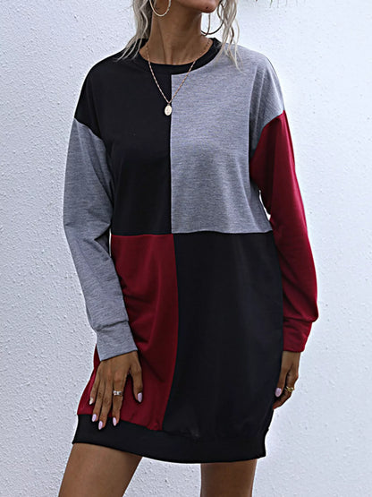 Hazel Blues® |  Color Block Casual Long Sleeve Mini Dress