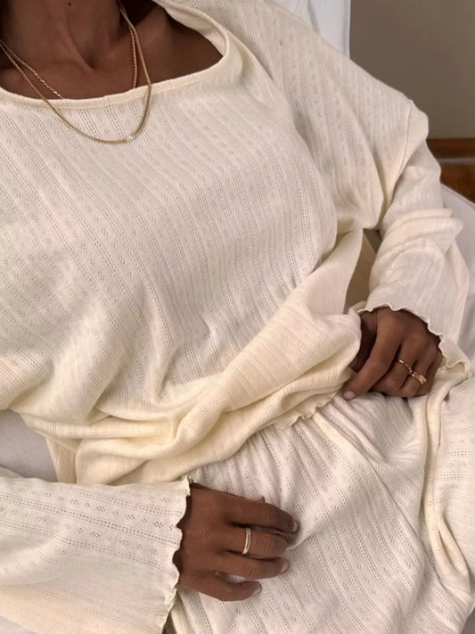 Hazel Blues® |  Ribbed Knit Long Sleeve Top and Shorts Lounge Set