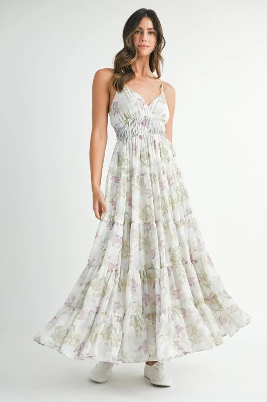Hazel Blues® |  MABLE Floral Print Tiered Cami Maxi Dress