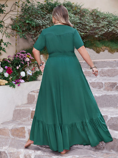 Hazel Blues® | Button Detail V-Neck Short Sleeve Maxi Dress