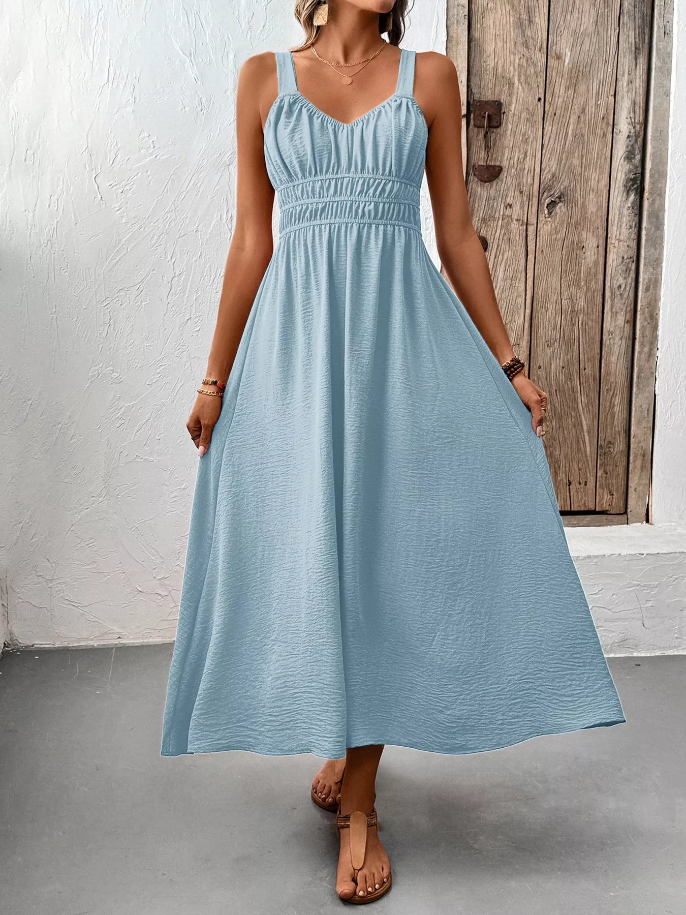 Hazel Blues® |  Sleeveless Smocked Casual Midi Dress
