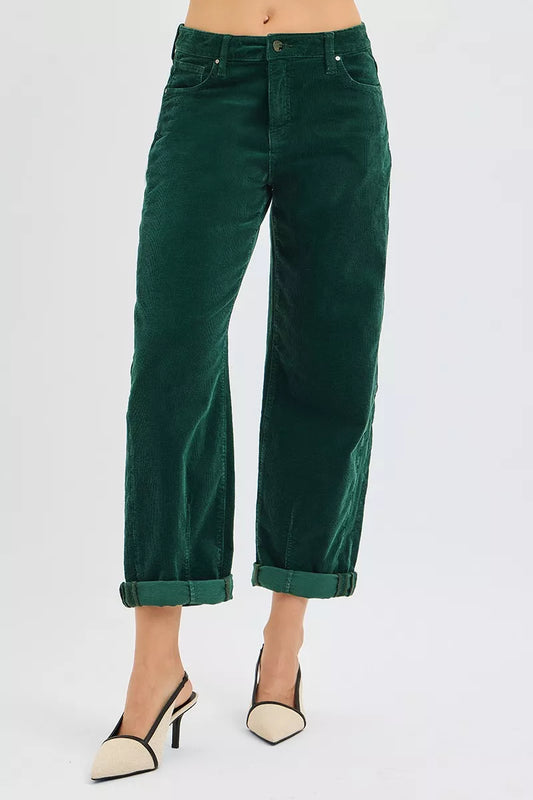 Hazel Blues® |  RISEN High Rise Crop Barrel Cordurory Pants
