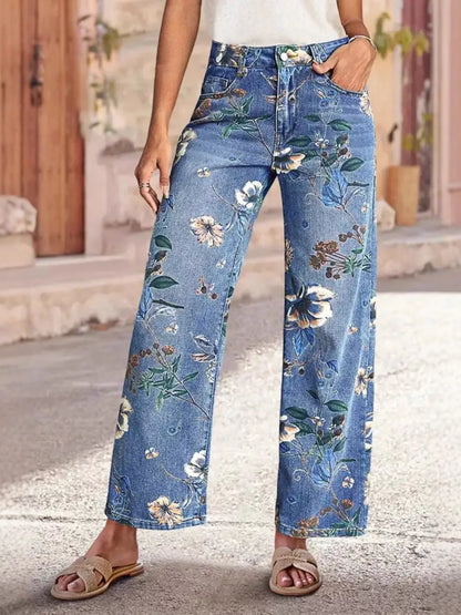 Hazel Blues® |  Floral Print Wide Leg Jeans