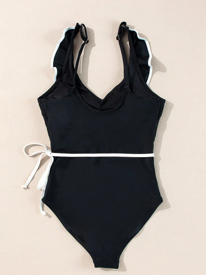 Hazel Blues® | Ruffle Trim V-Neck One-Piece Swimsuit