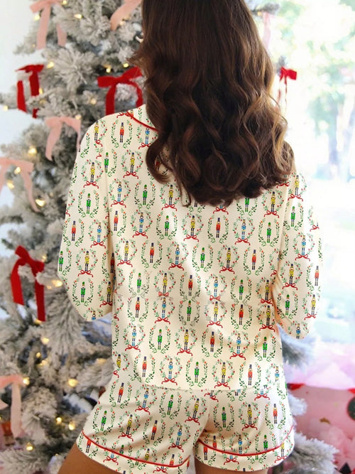 Hazel Blues® |  Nutcracker Print Long Sleeve Top and Shorts Lounge Set