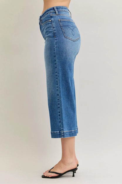 Hazel Blues® |  Judy Blue Mid Rise Crop Wide Leg Jeans