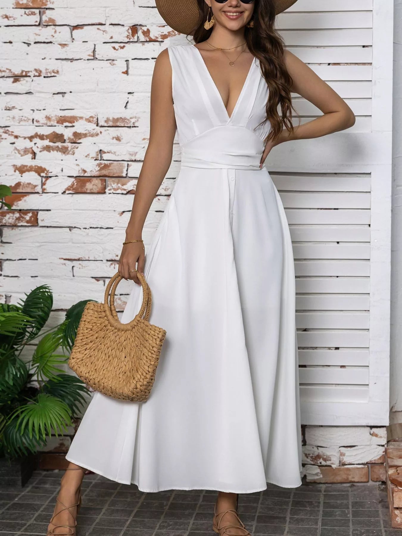 Hazel Blues® | Slit V-Neck Sleeveless Dress