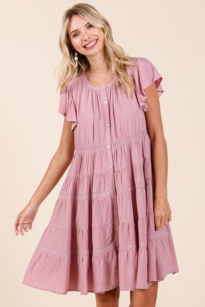Hazel Blues® |  Mittoshop Lace Detail Ruffled Button Down Tiered Dress