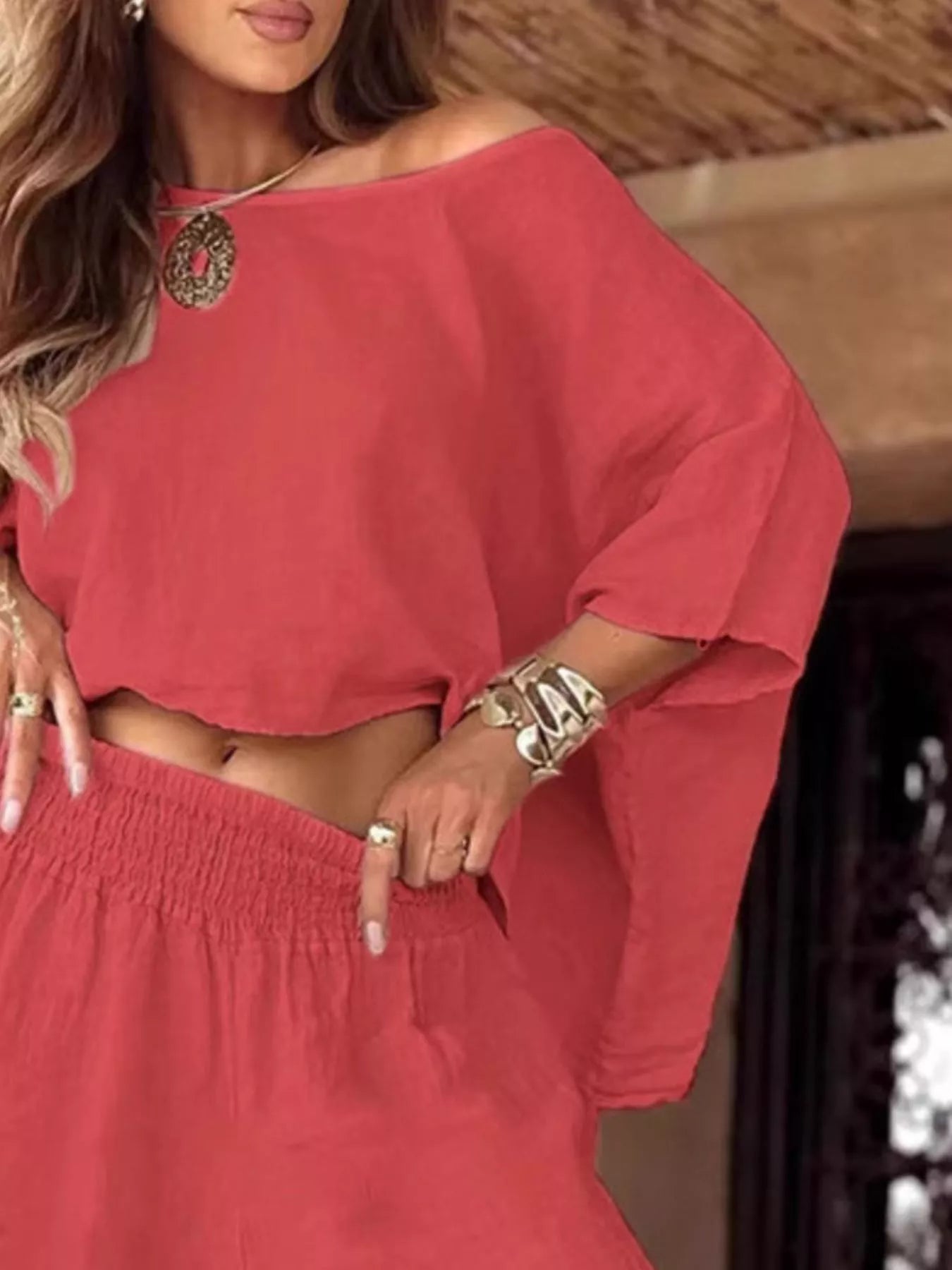 Hazel Blues® | Boat Neck Top and Wide Leg Pants Set