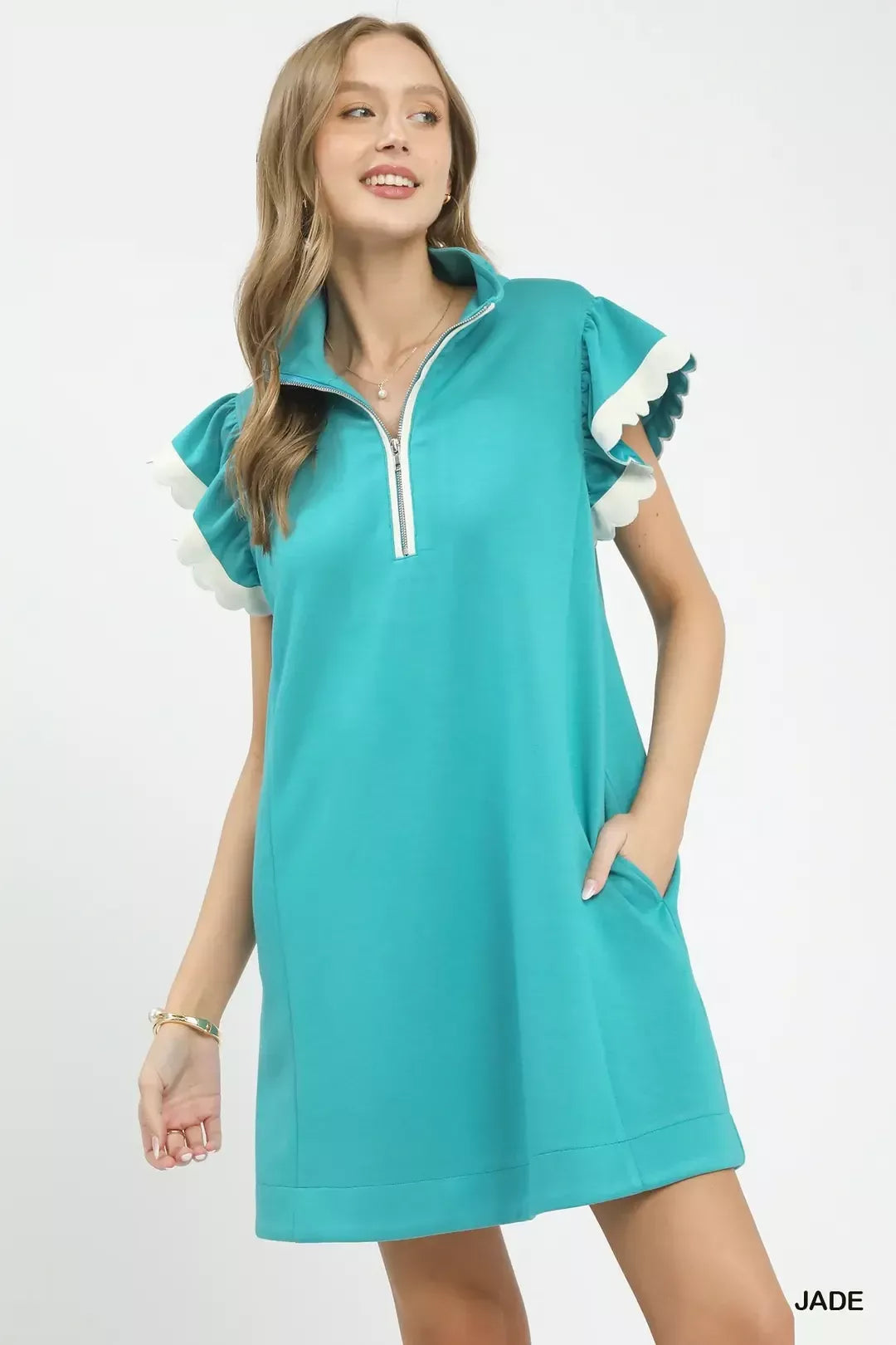 Hazel Blues® |  Umgee Zip-Neck Flutter Sleeve Dress