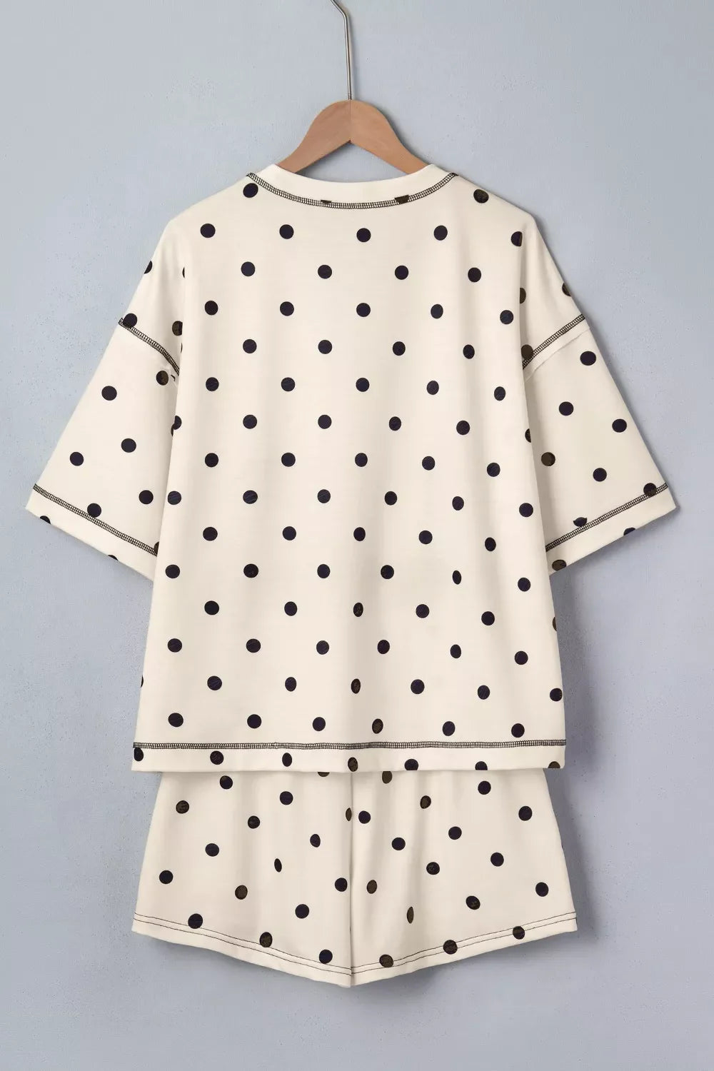 Hazel Blues® |  Exposed Seam Detail Polka Dot Loose Tee Drawstring Shorts Set