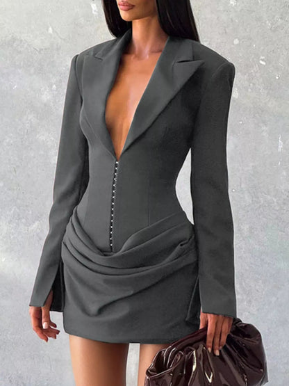 Hazel Blues® | Blazer-Style Long Sleeve Mini Dress