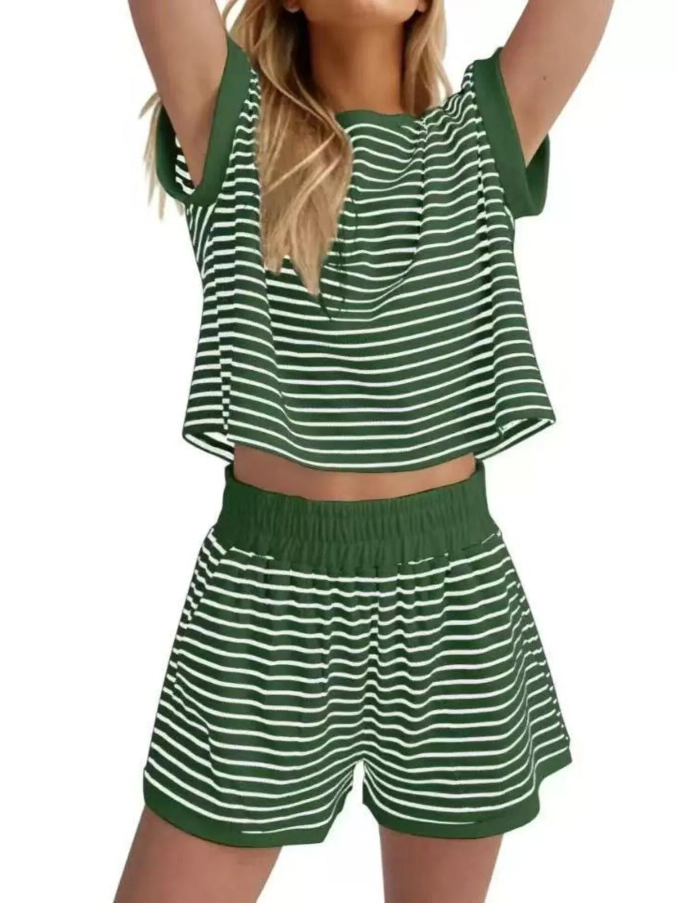 Hazel Blues® | Striped Round Neck Top and Shorts Set