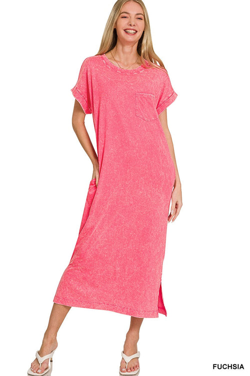 Hazel Blues® |  Zenana Washed Exposed Seam Short Sleeve T-Shirt Dress