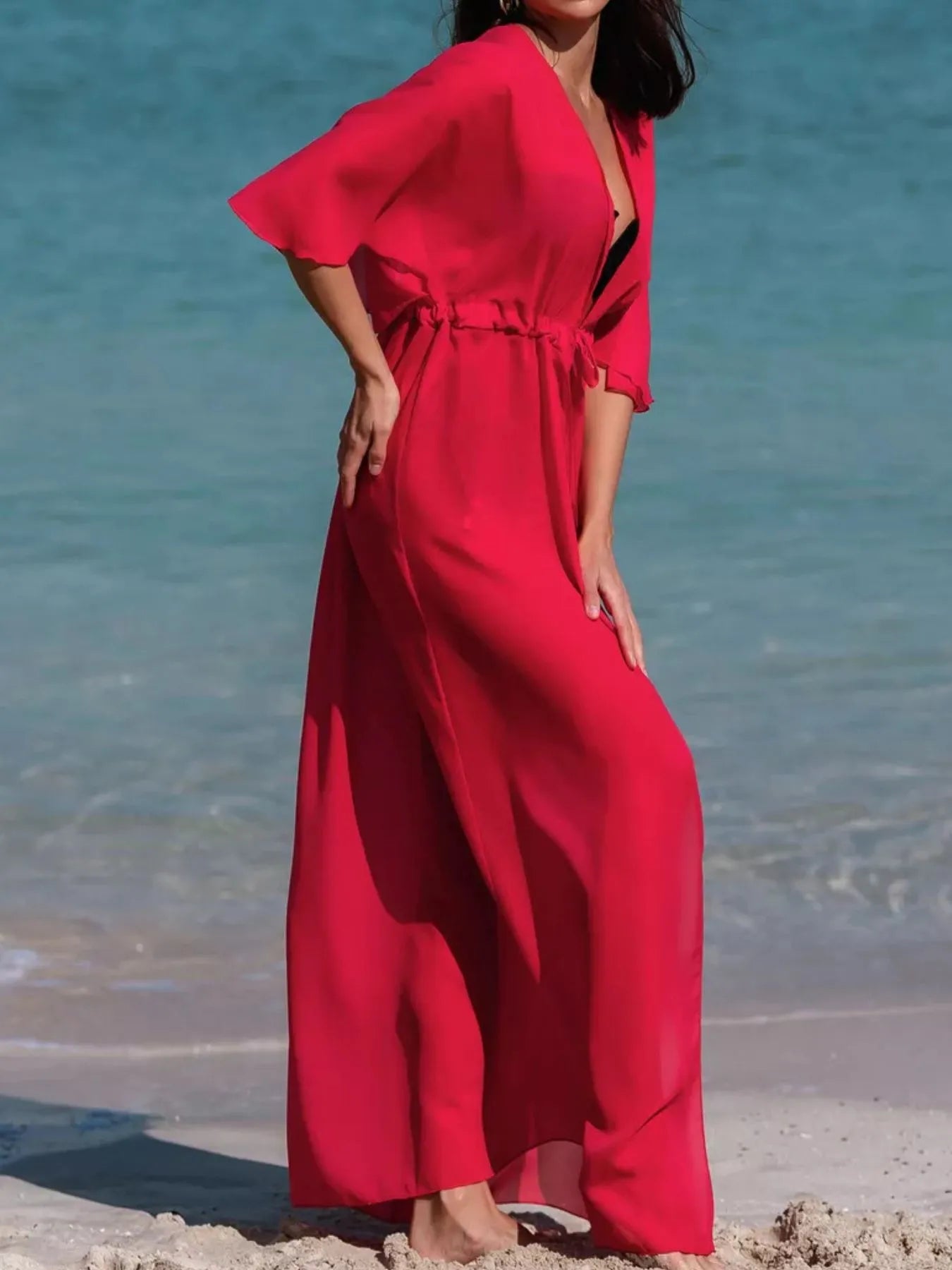Hazel Blues® | Solid Color Flutter Sleeve Cover-Up