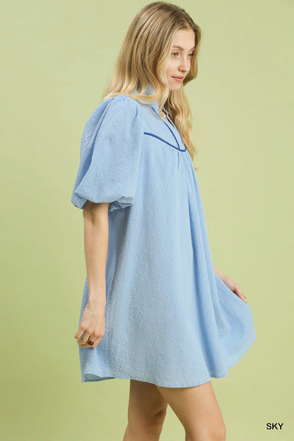 Hazel Blues® |  Umgee Seersucker Puff Sleeve Dress