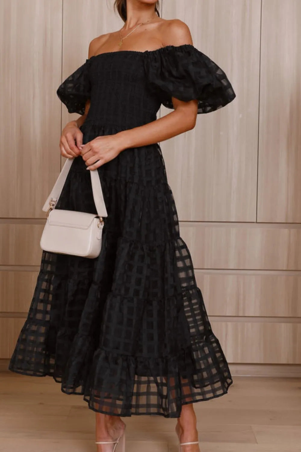 Hazel Blues® |  Off Shoulder Short Puff Sleeve Midi Dress